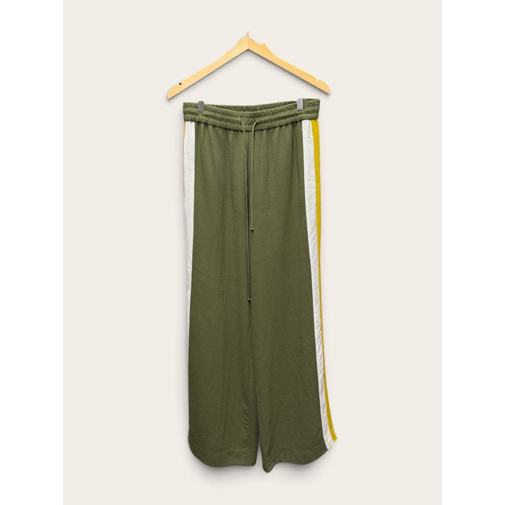 WAYF Olive Green Wide Leg Drawstring Pants with Side Stripe Large